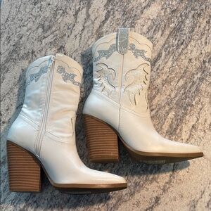 White Western Boots with Silver Accents